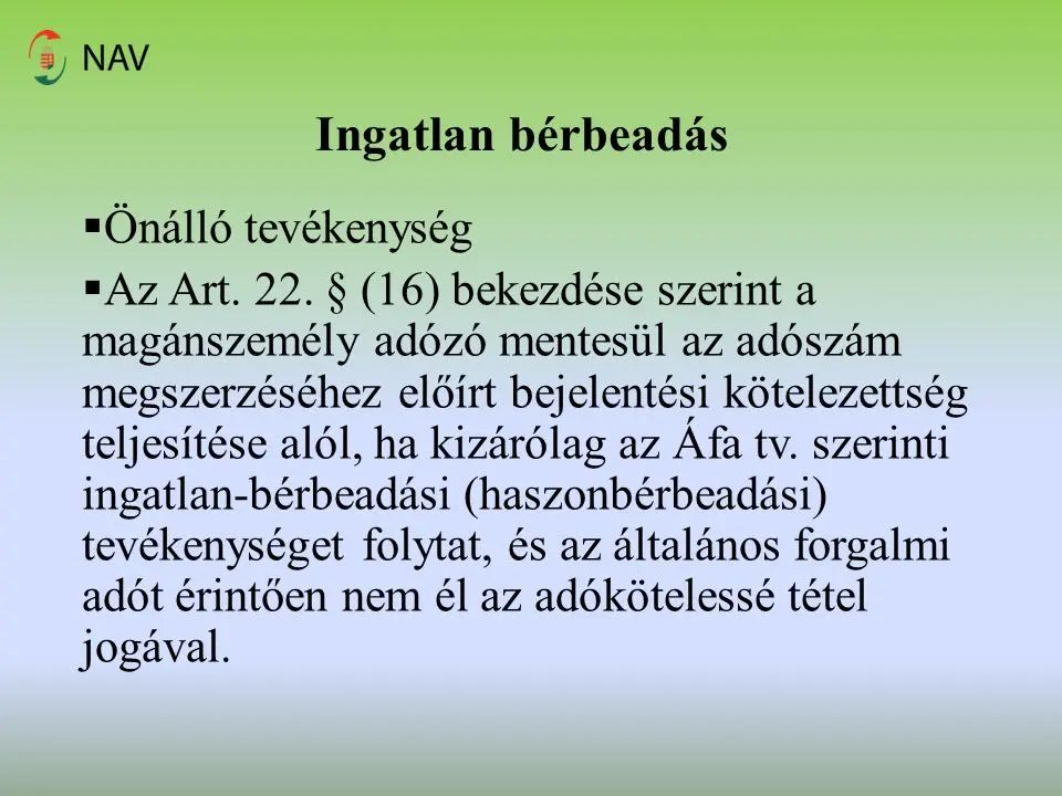 Adószám ingatlan bérbeadásához